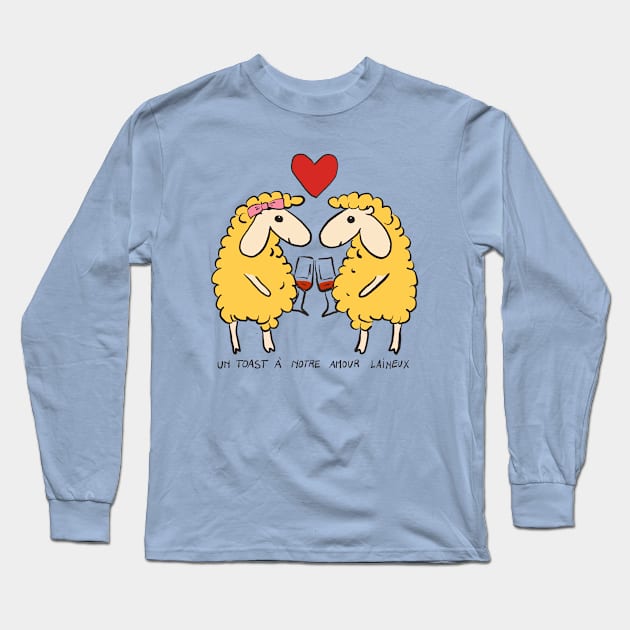 Valentine sheep drinking wine - French text (Saint-Valentin) Long Sleeve T-Shirt by Babush-kat